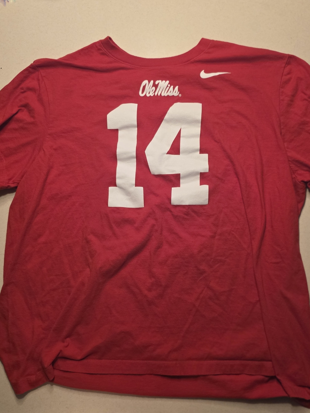Nike Ole Miss Red Number 14 Men's Tee 2XL